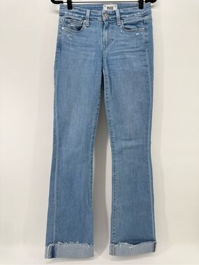 Paige Mid Rise Manhattan Bootcut Jeans Size 25 slim light blue wash raw hem